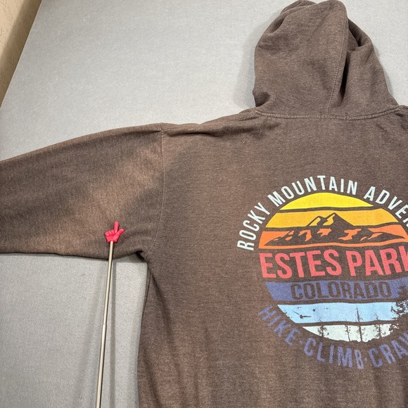 SWEATSHIRT HOODED Estes Park Colorado Rocky Unisex LARGE‎ Full Zip Grey Pocket - Picture 10 of 11